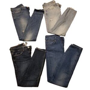 Set of 4 Zara Size US 4 Skinny Blue Jeans Denim Distressed Mid High Rise Small